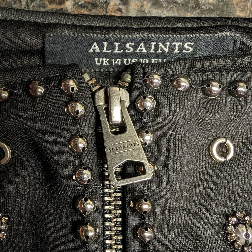 Allsaints Cassidy Zip Up Embellished Mini Skirt - Black studded